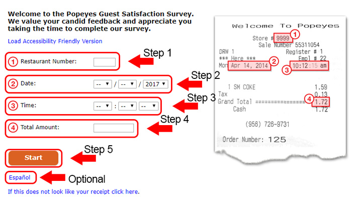 popeyes survey receipt validation step