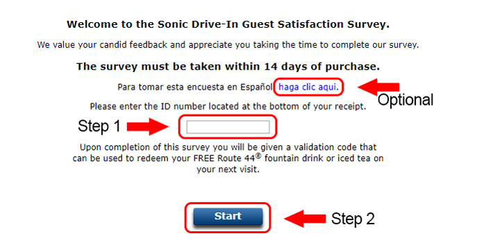sonic survey receipt code