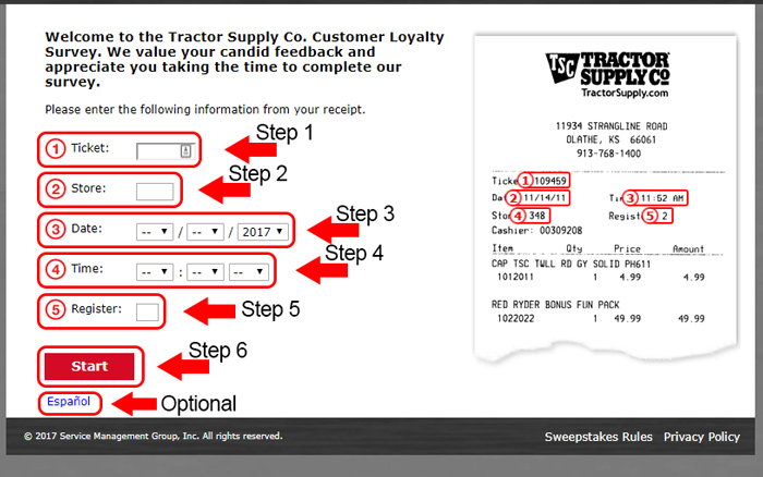 tractor supply co survey receipt code